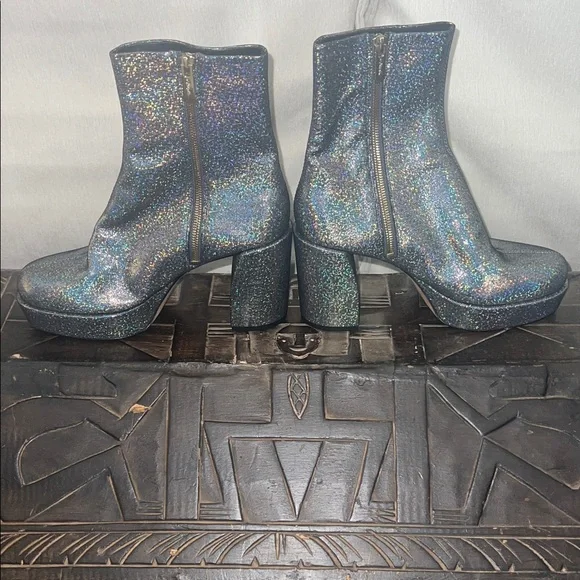 Holographic Glitter Platform Ankle Boots - Iridescent Silver - Picture 3 of 6